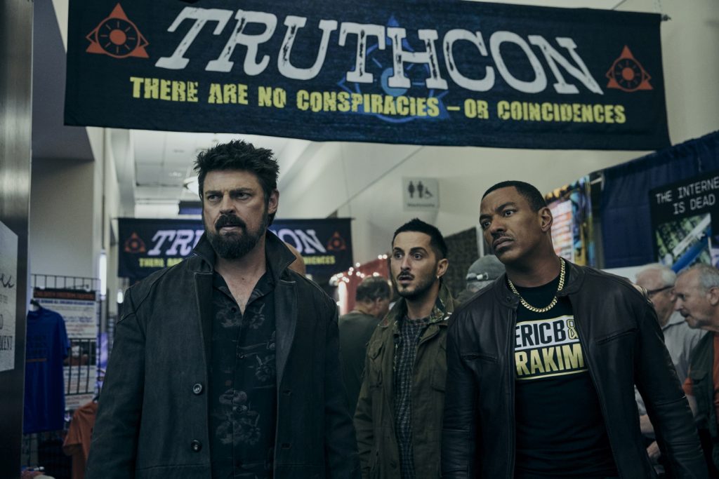 Laz Alonso als Mother's Milk , Karl Urban als Billy en Tomer Capone als Frenchie op Truthcon